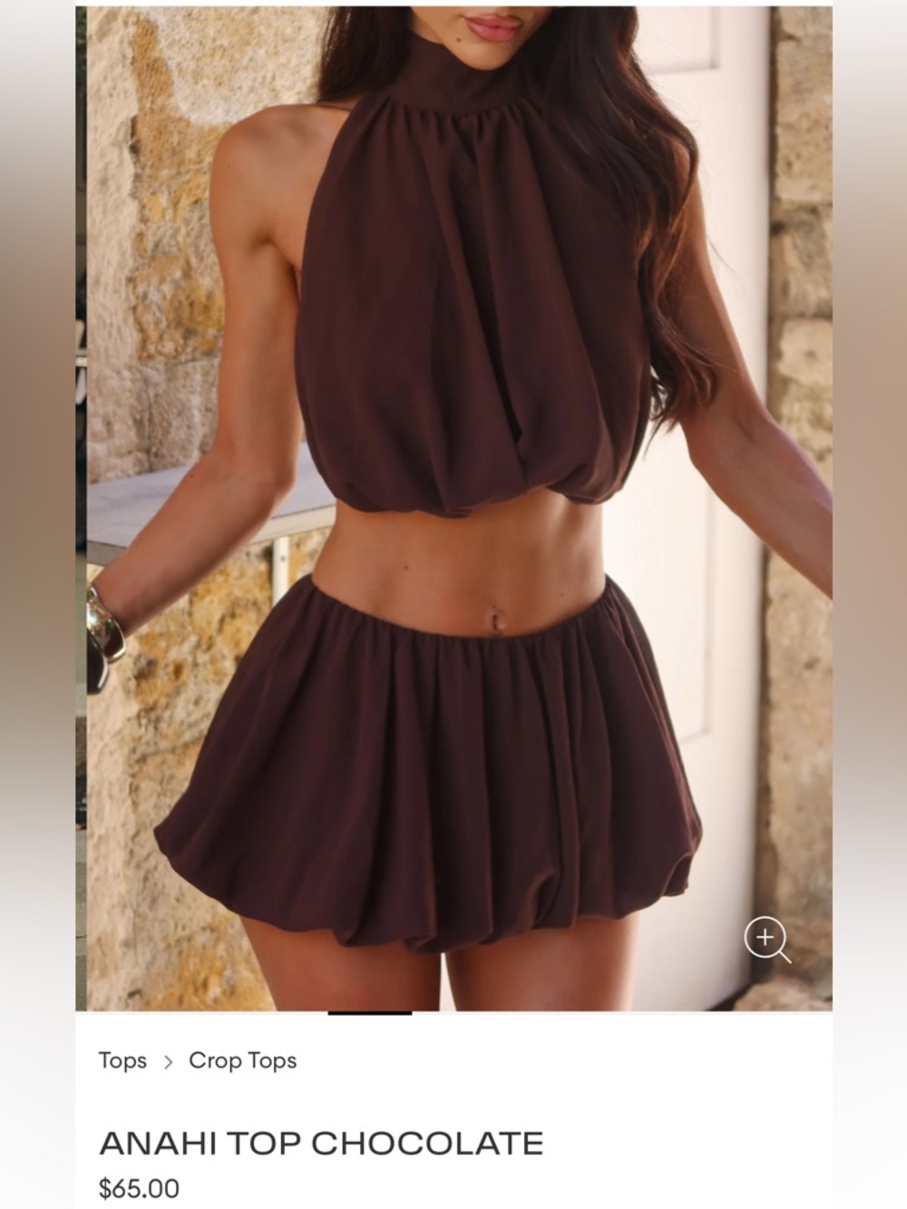 Anahi Chocolate Halter Crop Top - Chocolate